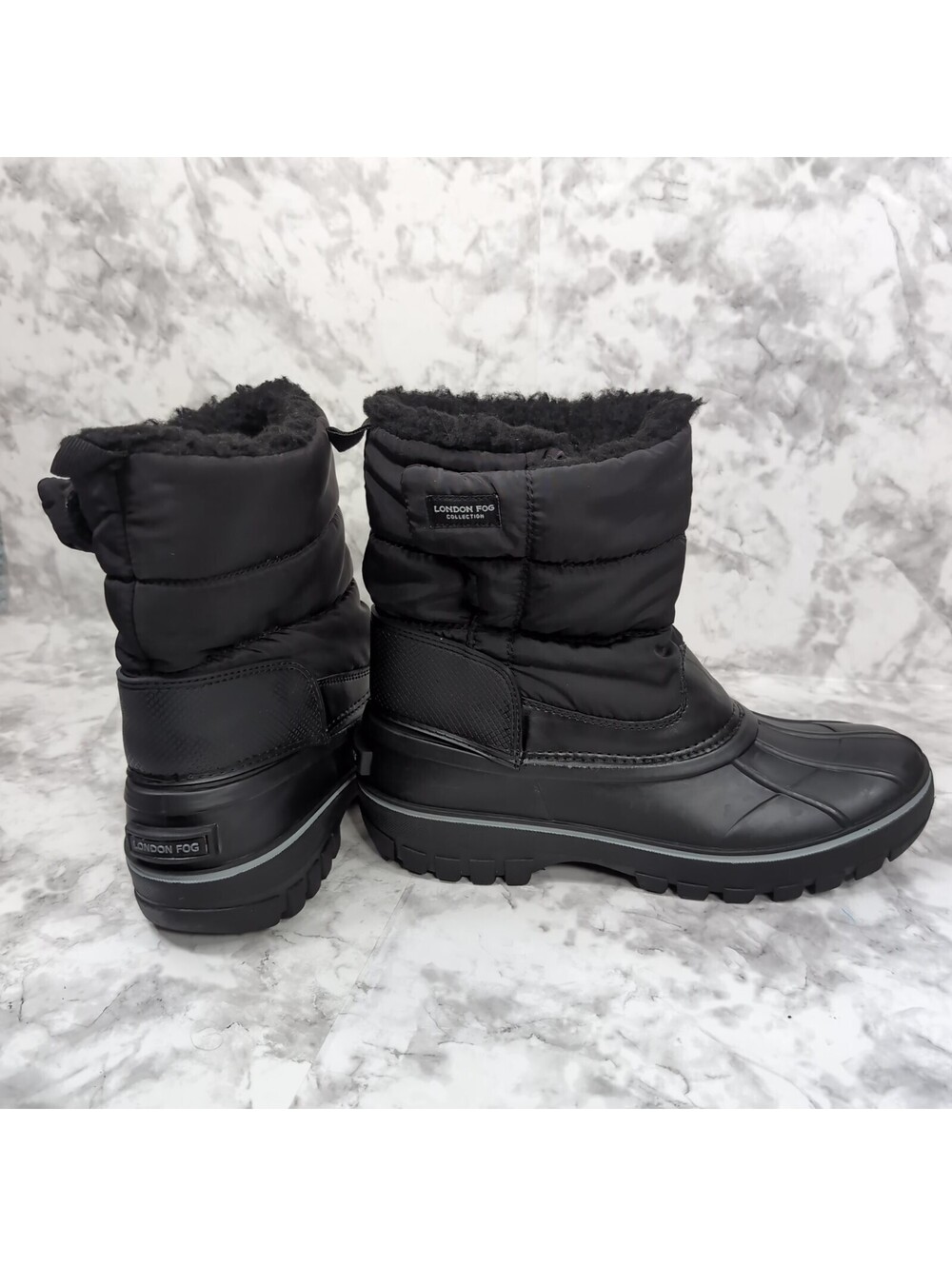 London Fog Jett Boys Youth Size 6 Black Quilted Winter Snow Boots Waterproof EUC